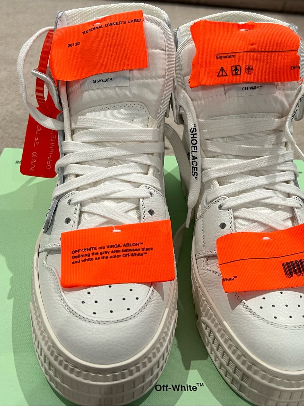 Off-White White High-Top Sneakers with Neon Orange Tags